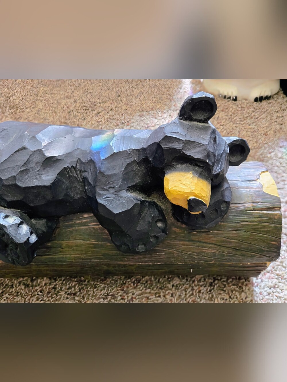 Vintage Rustic Hard Plastic Black Bear Sleeping On A Log Hinged Storage Box - Picture 10 of 12